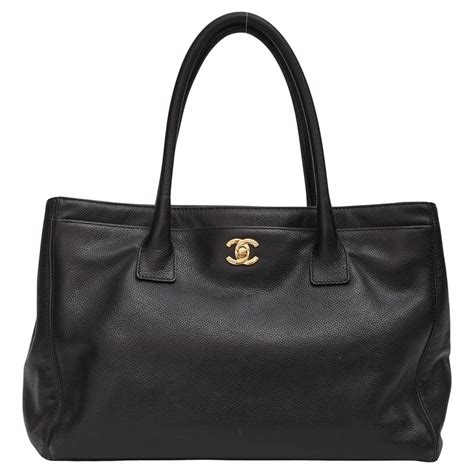 Chanel Executive Cerf tote bag in black caviar leather with dust bag